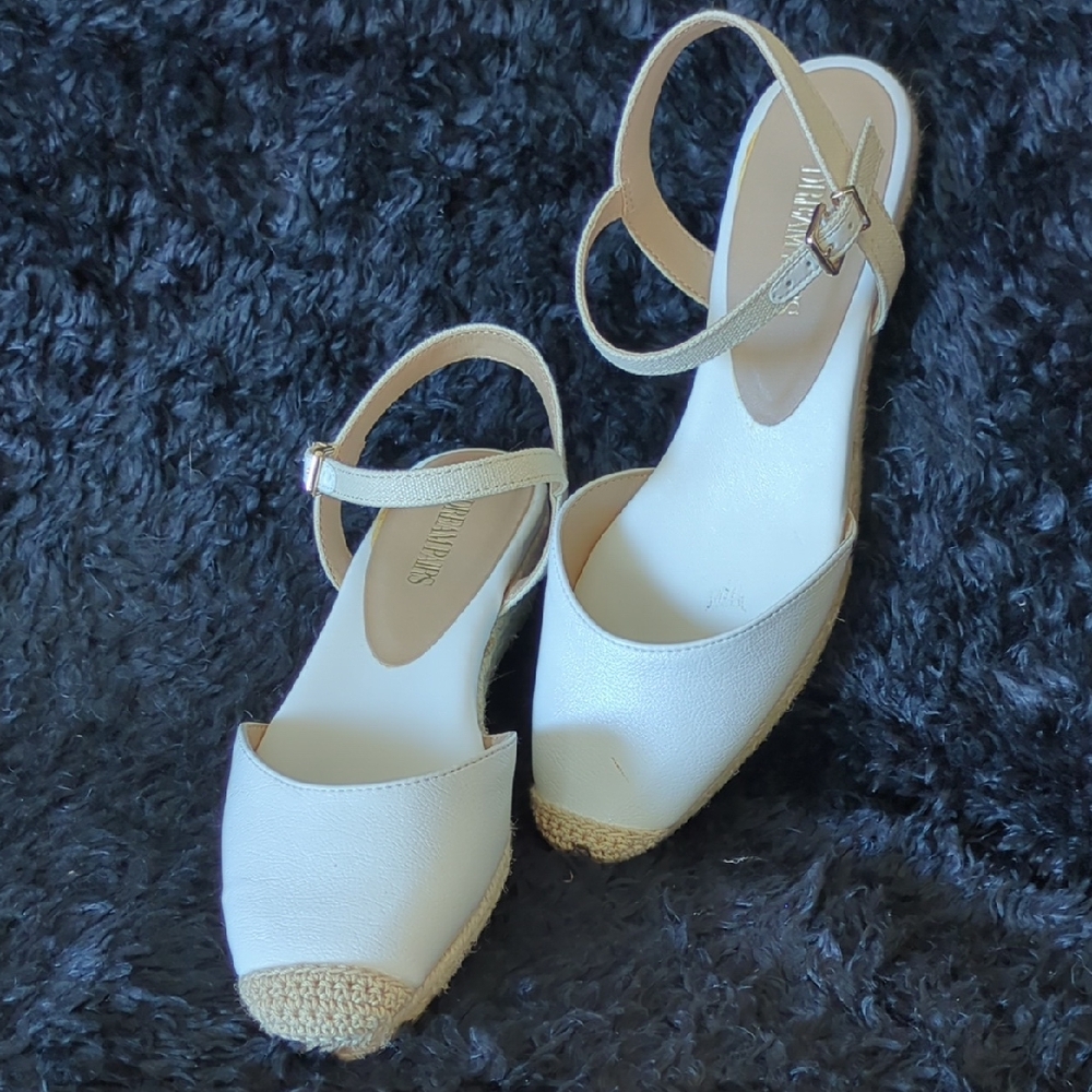 Dream Pairs White and Tan Espadrille Wedge Sandals